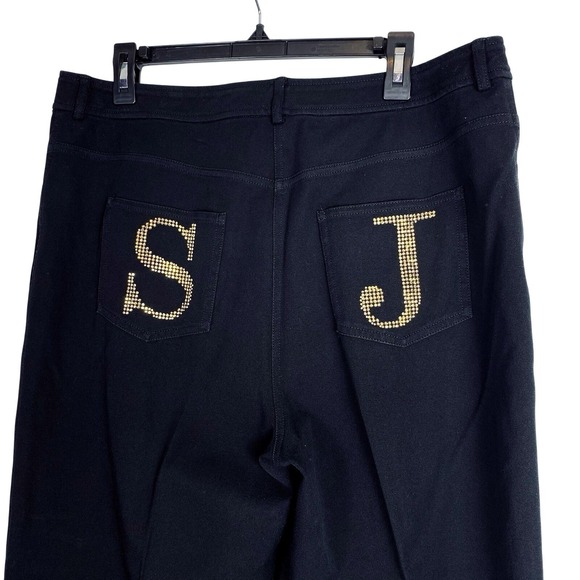St John Sport Womens Pants 36x32 Jeans Embellished Pockets Trouser Stretch Black - Picture 1 of 6
